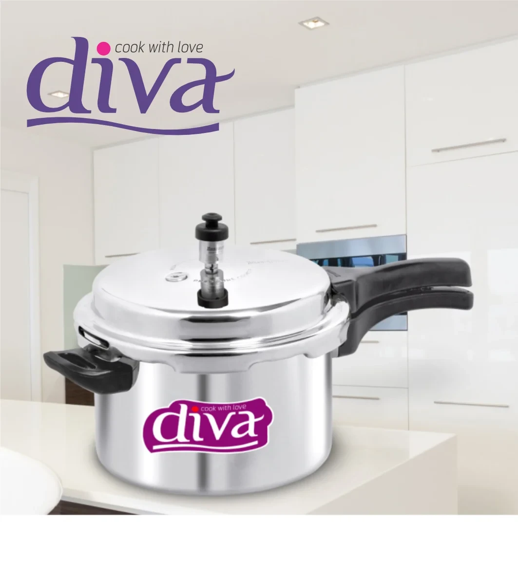 DIVA Aluminum 5Ltr Outer Lid Pressure Cooker - Lightweight & Efficient Cooking